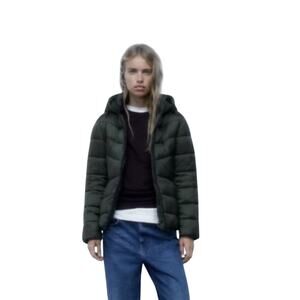 Zara Slim Puffer Jacket Xs To Small Black Hoodie Ski